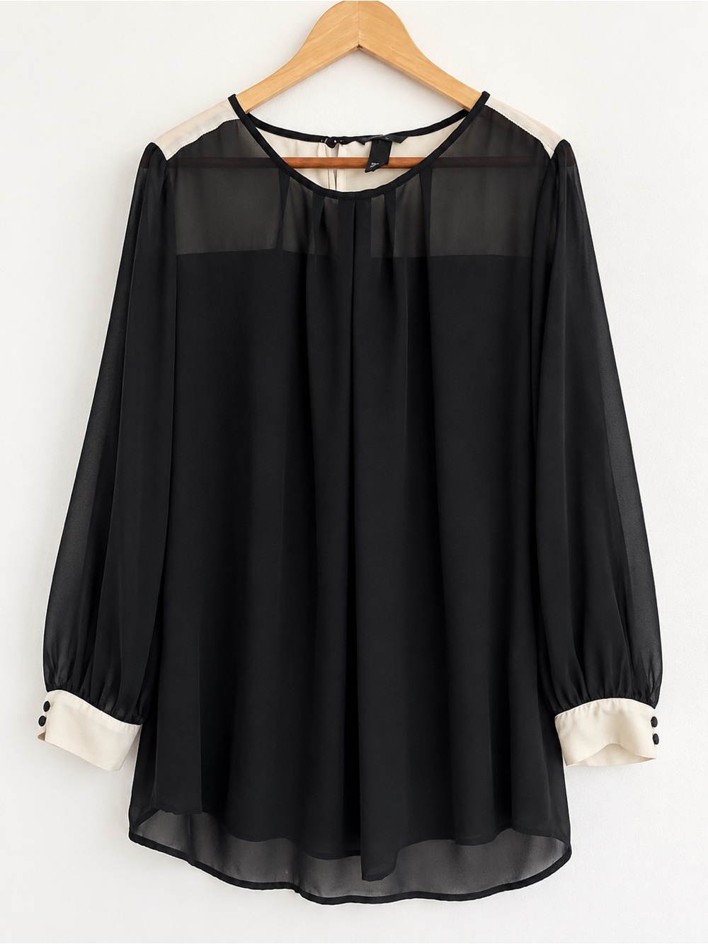 H&M Black Blouse with Cream Shoulder and Cuff Panels